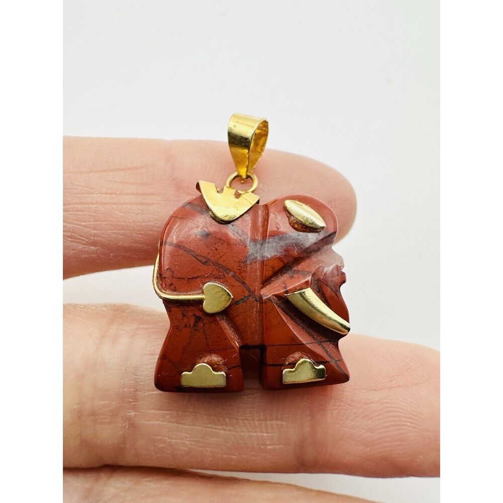 Vintage Gold Tone Carved Elephant Pendant